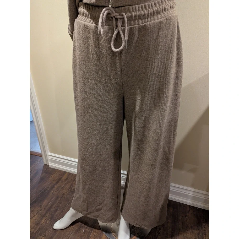 Zara Lounge Pants Beige Taupe Wide Leg Women's Size S Elastic Drawstring Pockets - Picture 2 of 9
